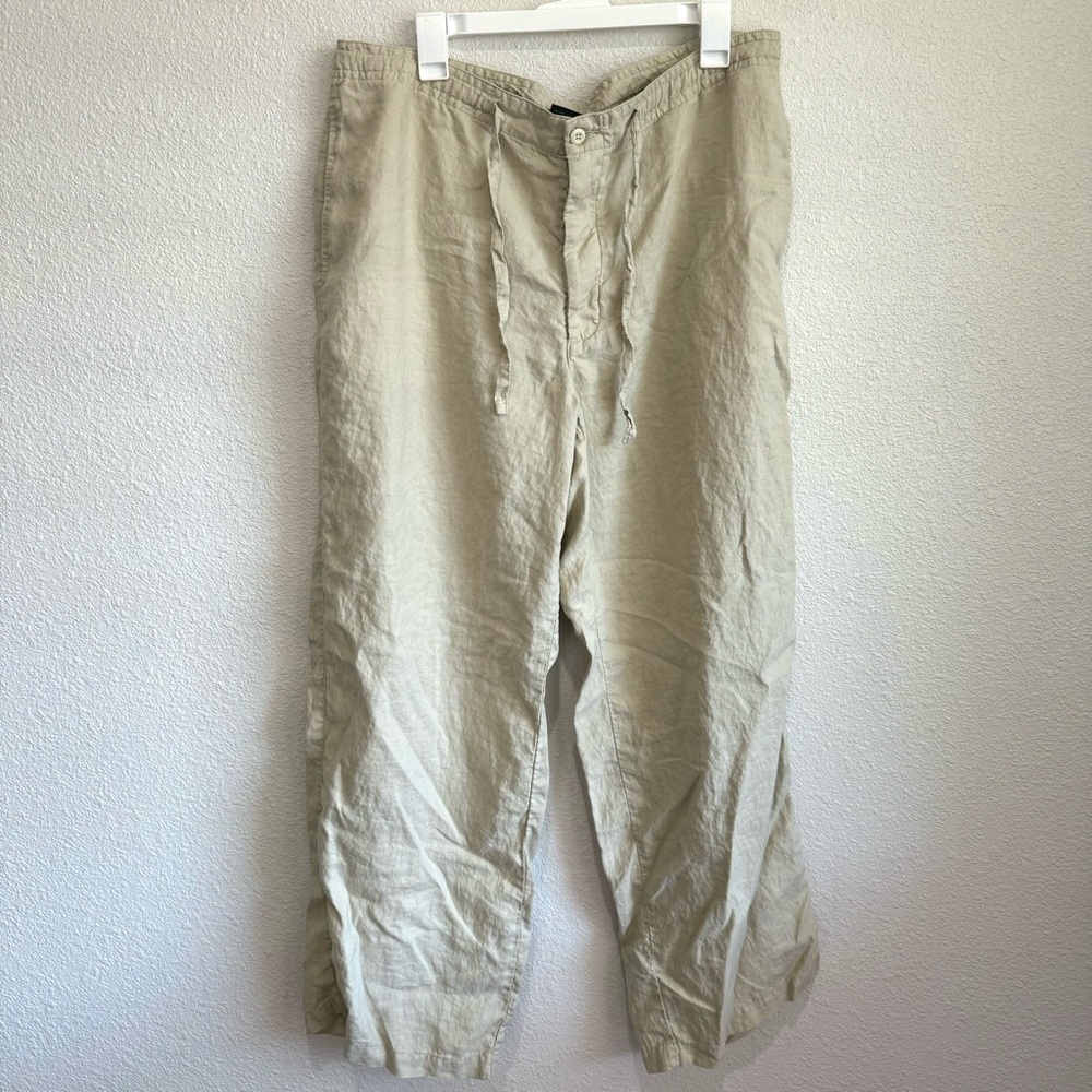 VTG Express Women's XL 100% Linen Pants Trouser Wide Leg Minimal Coastal Tan